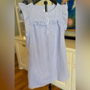 Crewcuts (J.Crew) Blue Stripe Ruffle Dress Girls Size 12 Preppy Seersucker Style